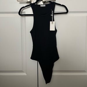 NWT Good American Black Ribbed Racerback Spaghetti Strapped Tank Top Bodysuit